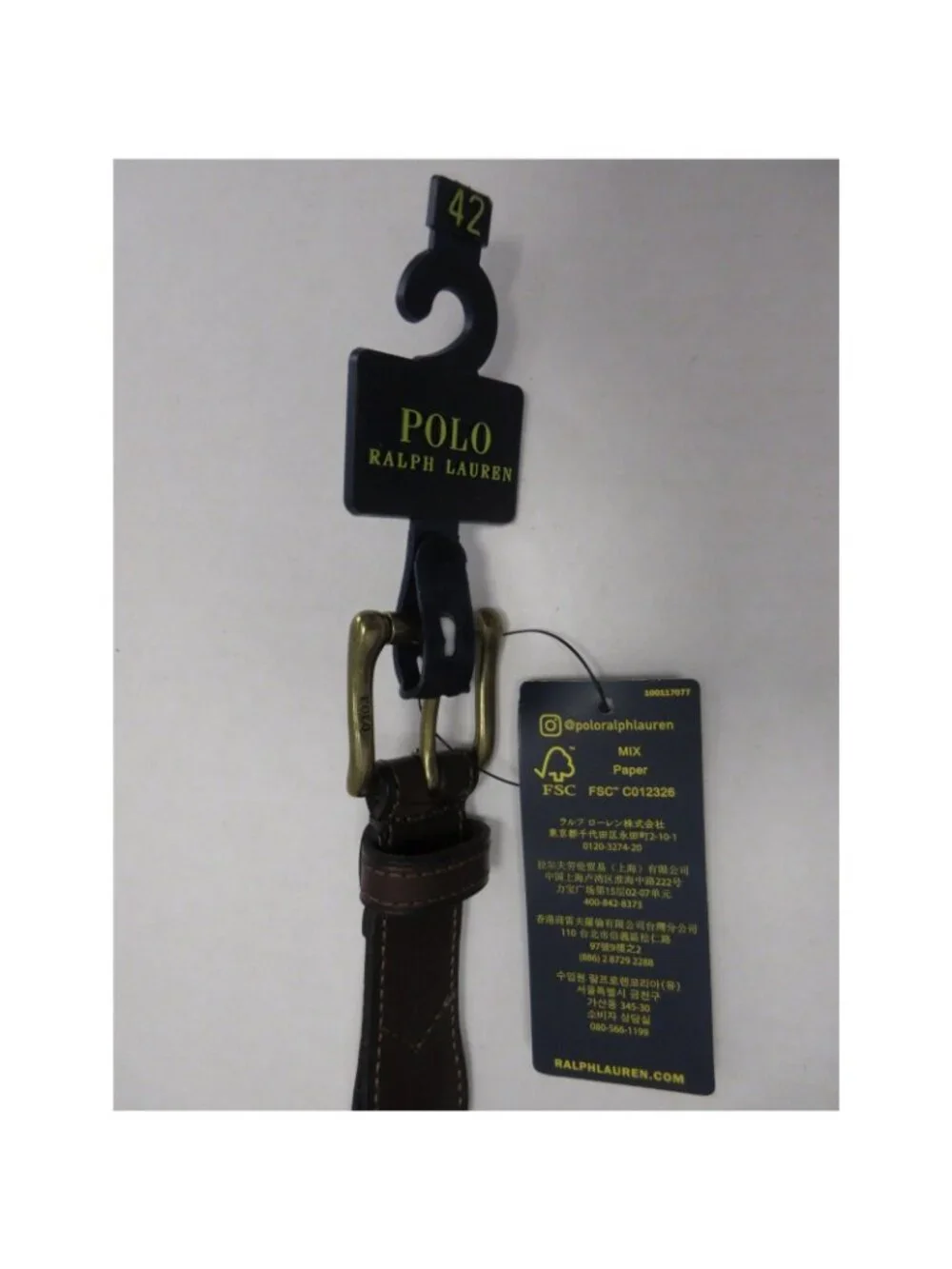 Polo Ralph Lauren Belt 42 Green Webbing Leather Striped Brass Buckle